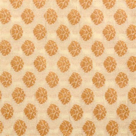 Buy Cream And Golden Zari Floral Pattern Brocade Silk Fabric By The Yard