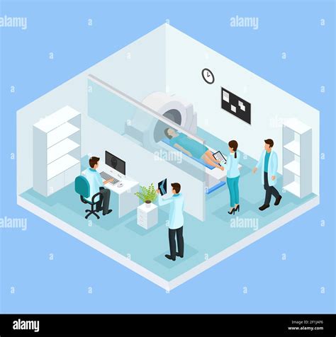 Isometric Mri Diagnostic Process Concept With Doctors And Patient On