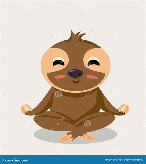 Funny Cartoon Sloth Meditating In Lotus Pose Stock Vector