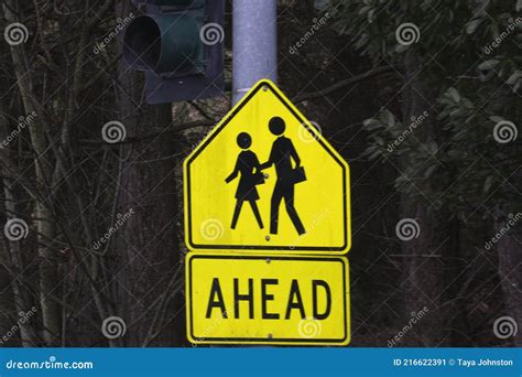 School Zone Ahead Sign On The Side Of The Road Stock Image Image Of