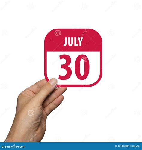 July 30th Day 30 Of Month Hand Hold Simple Calendar Icon With Date On