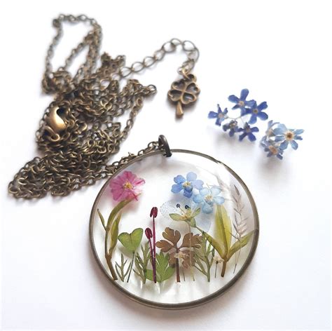 Dried Flower Necklace French Ts For Women Pressed Flower Jewelry