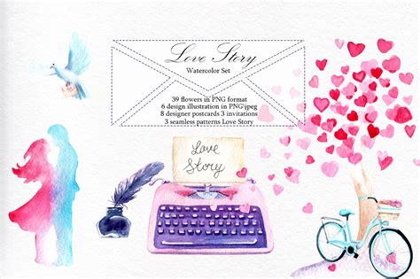 Love Story Watercolor Set By Watercolor Stories Thehungryjpeg