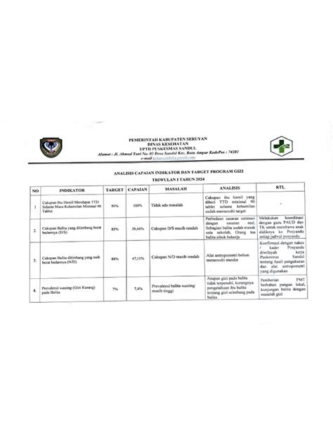 264a2 Analisis Pencapaian Target Indikator Kinerja Gizi Pdf