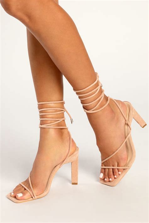 Light Nude Suede High Heels Lace Up Heels Open Toe High Heels Lulus