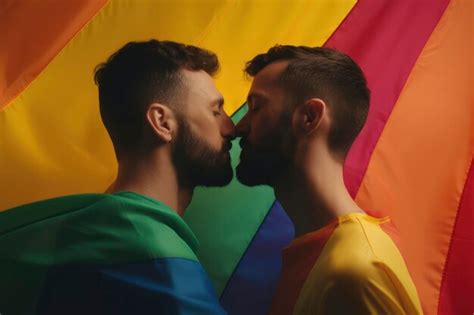 Pareja Gay Con Bandera Del Orgullo Generado Por Ia Foto Premium