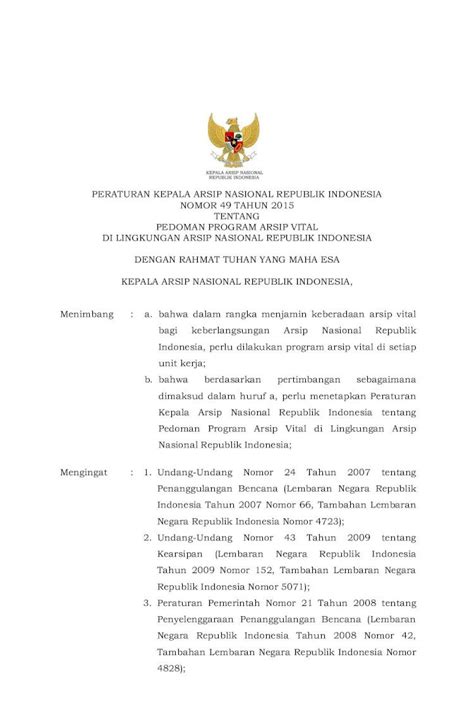 Pdf Peraturan Kepala Arsip Nasional Republik Indonesia Nomor Tahun