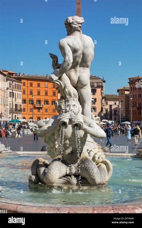 Piazza Navona With Moor Fountain Fontana Del Moro Rome Lazio Italy