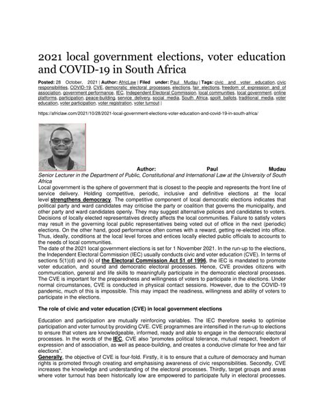 Pdf Local Government Elections Voter Education And Covid In