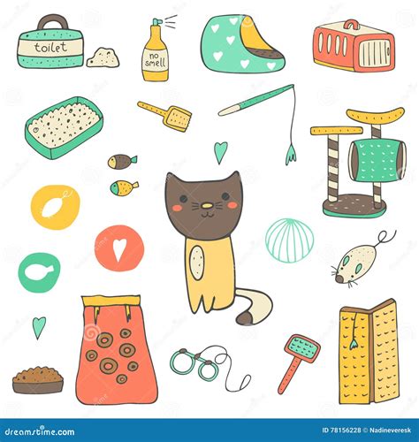 Cute Hand Drawn Doodle Cat Stuff Stock Vector Illustration Of Mouse