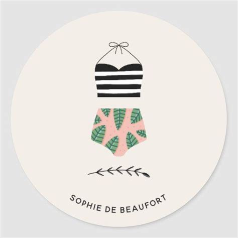 Bikini Trendy Minimalist Summer Illustration Classic Round Sticker