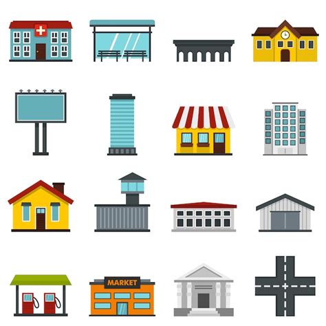 Premium Vector City Infrastructure Items Set Flat Icons