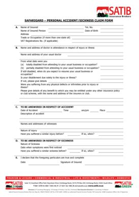 Fillable Online Personal Accident Claim Form Pdf SATIB Fax Email