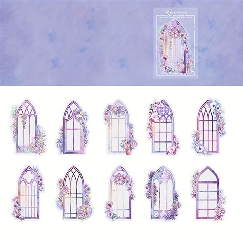 10pcs/pack Transparent Flowers Around Window Pet Vinyl Stickers Decals ...