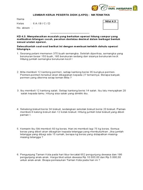 Lkpd Ki 4 Operasi Hitung Campur Pdf