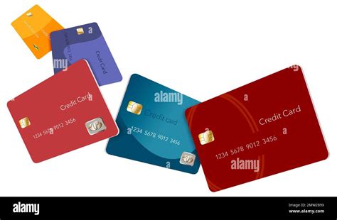 Five Credit Cards In Various Colors Float Through The Air In This Image