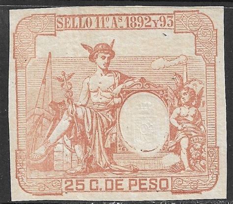 PUERTO RICO 1892 93 25c MERCURY Sello Tax Stamp Revenue Cut Square MNG