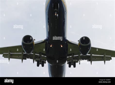 Ryanair Boeing Jet Plane Landing With Landing Gear Down And