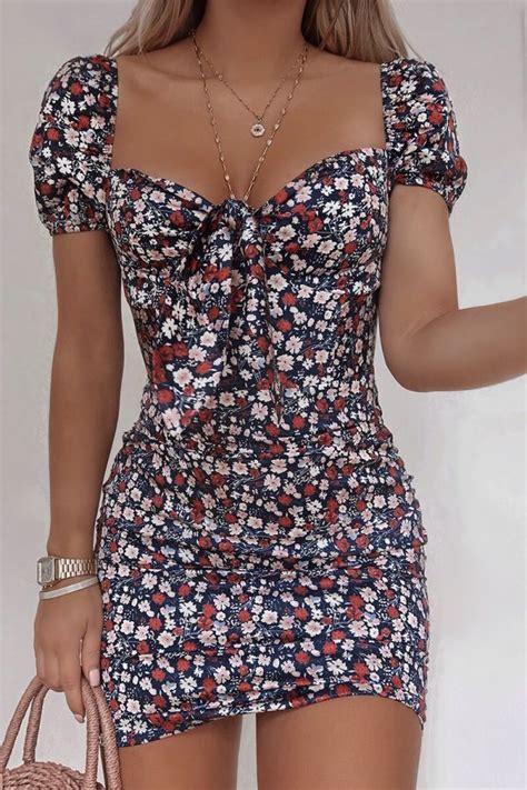 Fashion Influx Green Floral Tie Front Ruched Mini Dress In The Style