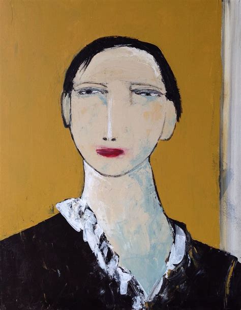 A Painting Of A Woman S Face With Red Lips And Black Dress Shirt On