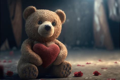 Premium Photo | Portrait cute teddy bear holding valentine heart and ...