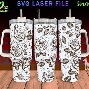 Rose Pattern Laser Engraved Full Wrap Design For Oz Tumbler Rose