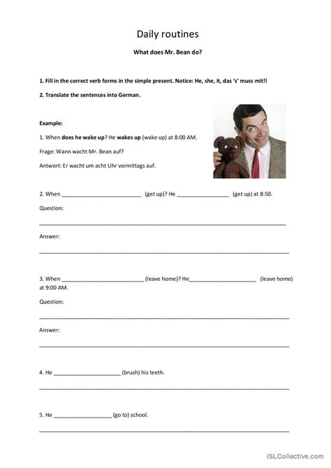 Daily Routines With Mr Bean English Esl Worksheets Pdf Doc