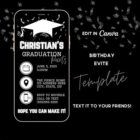 Editable Graduation Evite, Graduation Party Invite, Grad Party Phone ...