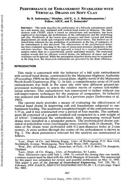 Performance Of Embankment Stabilized With Vertical Drains On Soft Clay