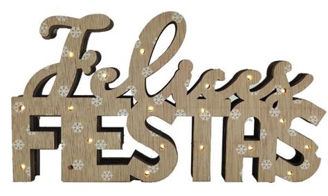 Felices Fiestas Nieve Madera Con Luces Led Miniaturalia