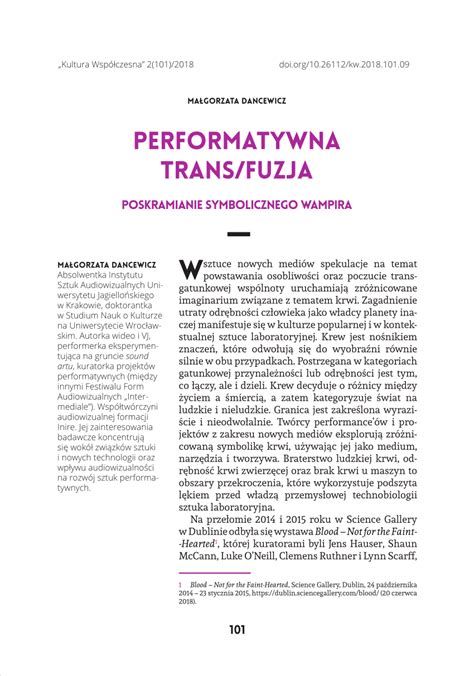 PDF Performatywna TRANS FUZJA Poskramianie Symbolicznego Wampira