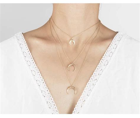 Collier Multirang Lune Corne Bijoux Tendance Bijoux Collier Multirang