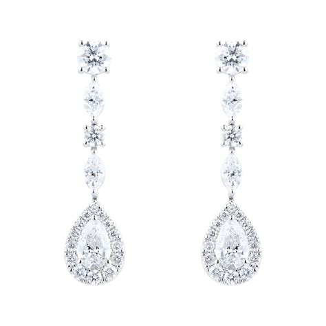 Goldsmiths 18ct White Gold 150cttw Pear Cut Diamond Drop Earrings Njnx