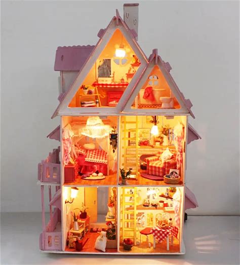 Hot Sunshine Alice Pink Diy Wooden Miniatura Doll House Furniture