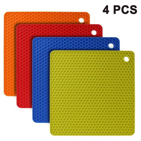 4 Pack Hot Pads Silicone Pot Holders For Kitchen Non Slip Heat Resistant Silicone Mat For