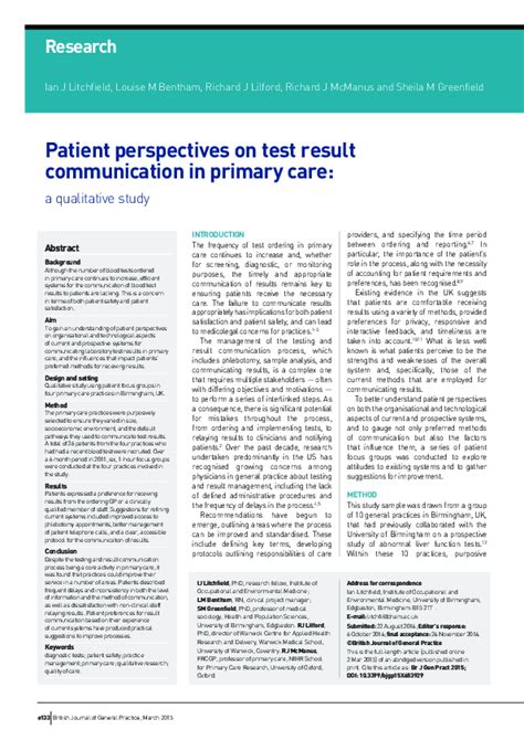 Pdf Patient Perspectives On Test Result Communication In Primary Care