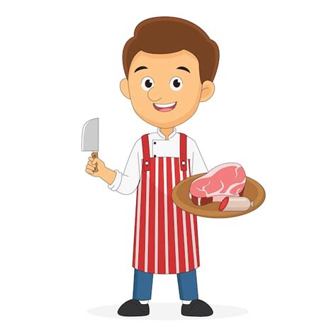 Premium Vector Professional Butcher Man With Meat