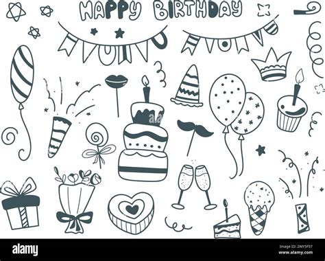 Birthday Party Doodle Set Vector Graphics Stock Vector Image Art Alamy