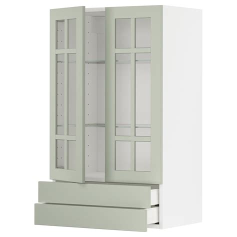 Metod Maximera Wall Cabinet With 2 Glass Doors2 Drawers Whitestensund Light Green 60x100