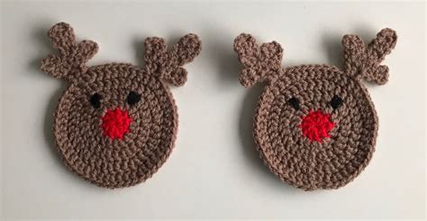 Rudolph Reindeer Crocheted Christmas Coasters Set Of 2 Etsy Uk