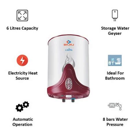 Bajaj Caldia 6 L Storage Water Geyser Maroon And White Model Name