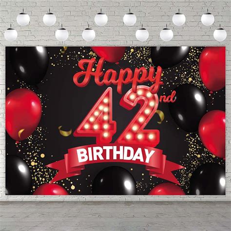 Amazon.com: Happy 42nd Birthday Red and Black Banner Backdrop Decorations Balloons Theme Decor ...