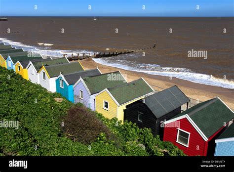 Colourful Wooden Beach Huts On The Promenade Southwold Town Suffolk