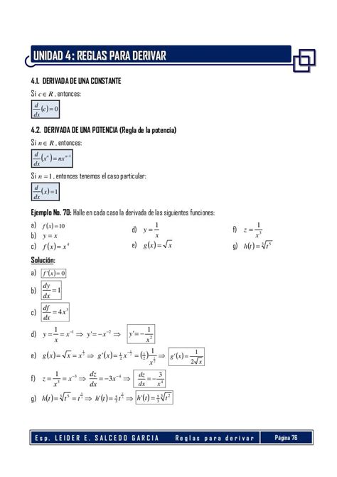 Unidad 4 Reglas Para Derivar