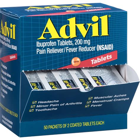 Advil Ibuprofen Coated Tablets 200 Mg 50 2 Pks Pain Reliever Fever