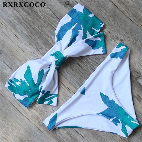 Rxrxcoco Bandeau Swimsuit Women Sexy Backless Bikini Printed Bikini Set Female Padded Swimwear