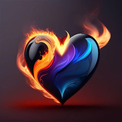 Premium Ai Image Burning Love Heart On Fire Flames Glowing With Smoke