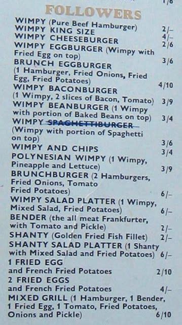 1960s Wimpy Menu Vintage Menu Fast Food Menu Wimpy