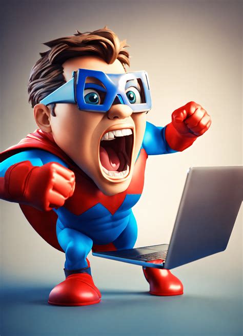 Lexica Fun Champion Superhero 3d Mascot Screaming Hold Laptop