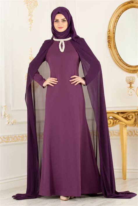 Dark Purple Hijab Evening Dress Mu Neva Style